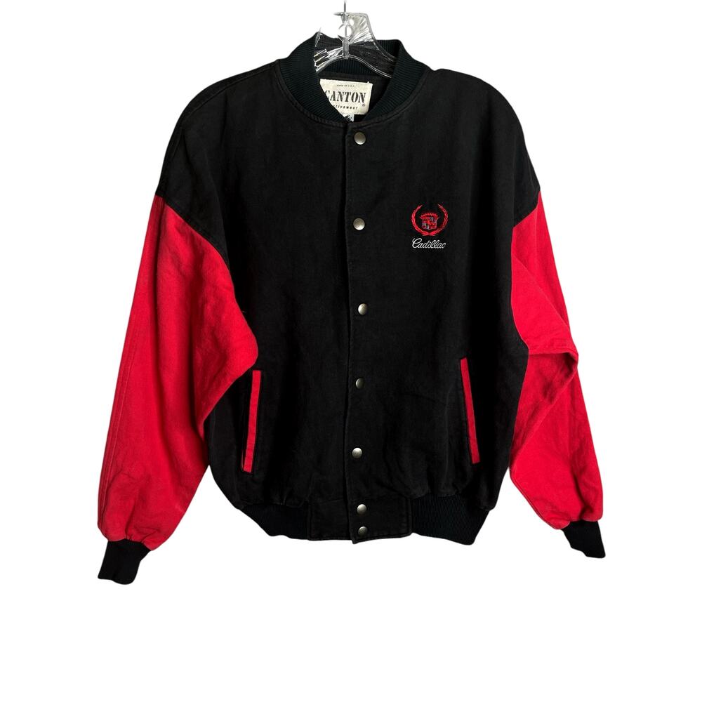 Vintage Canton Cadillac Snap Button Jacket Mens Size M Red Outerwear